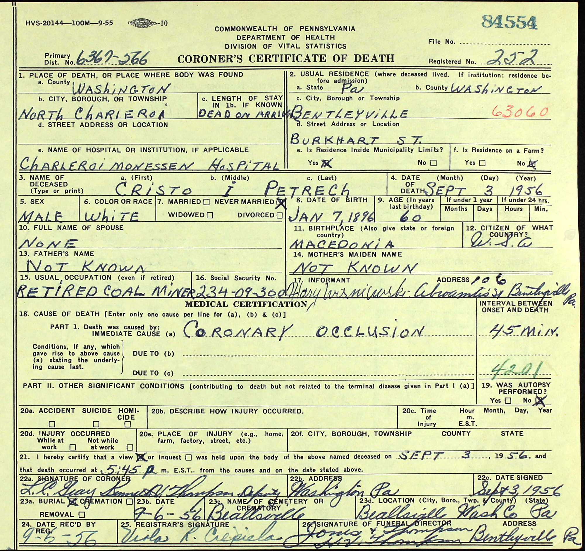 death certificate